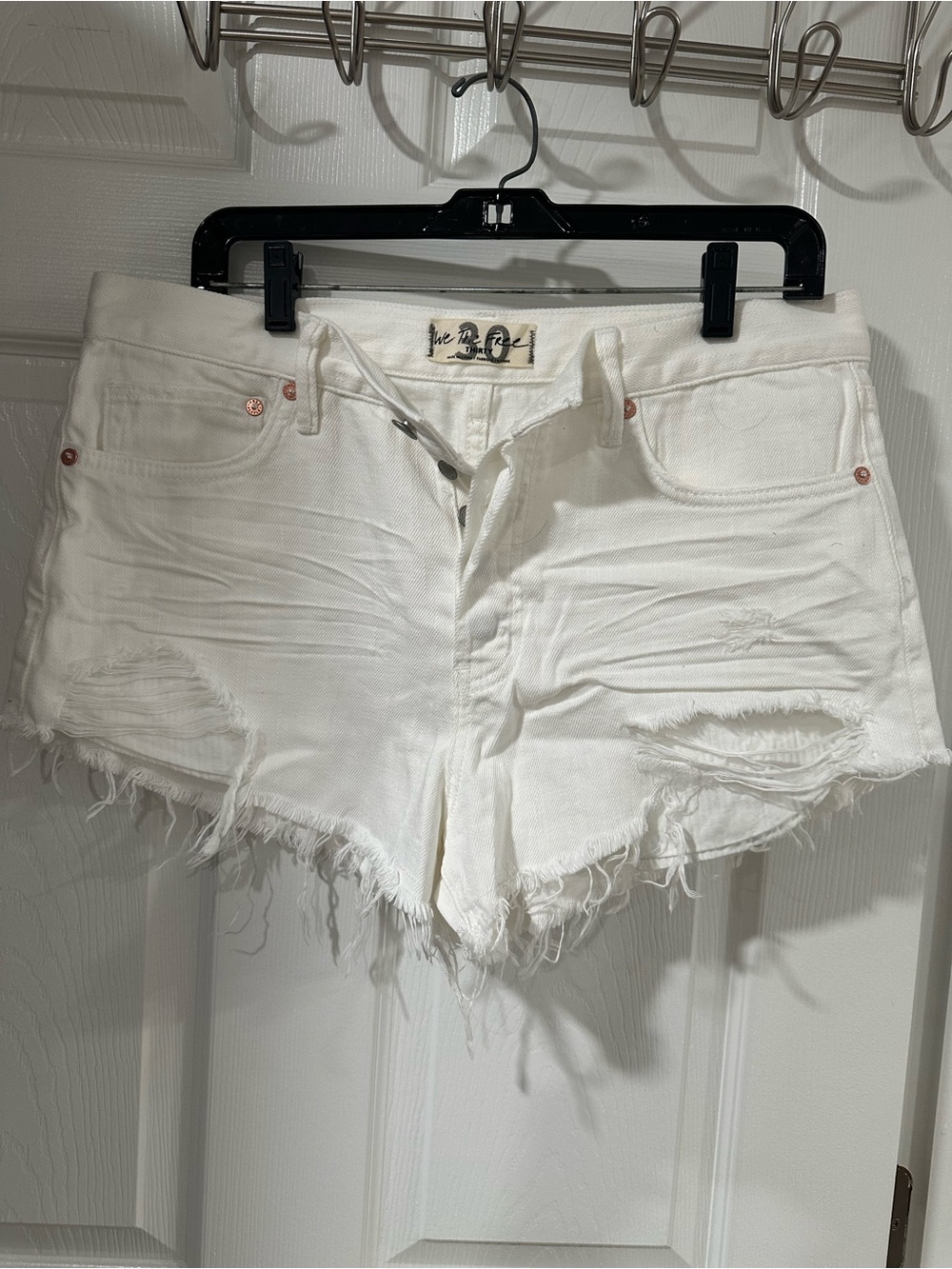 We The Free White Distressed Denim Cutoff Shorts